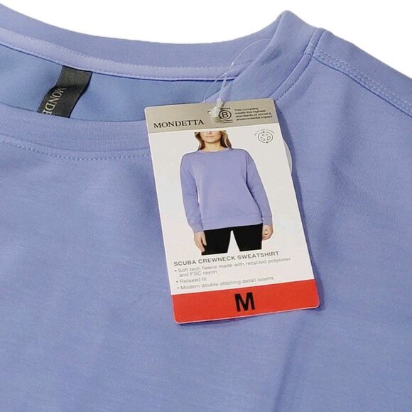 Mondetta Women's M Drop Shoulders Scuba Crewneck Relaxed Sweatshirt Stretch Blue - Picture 10 of 11